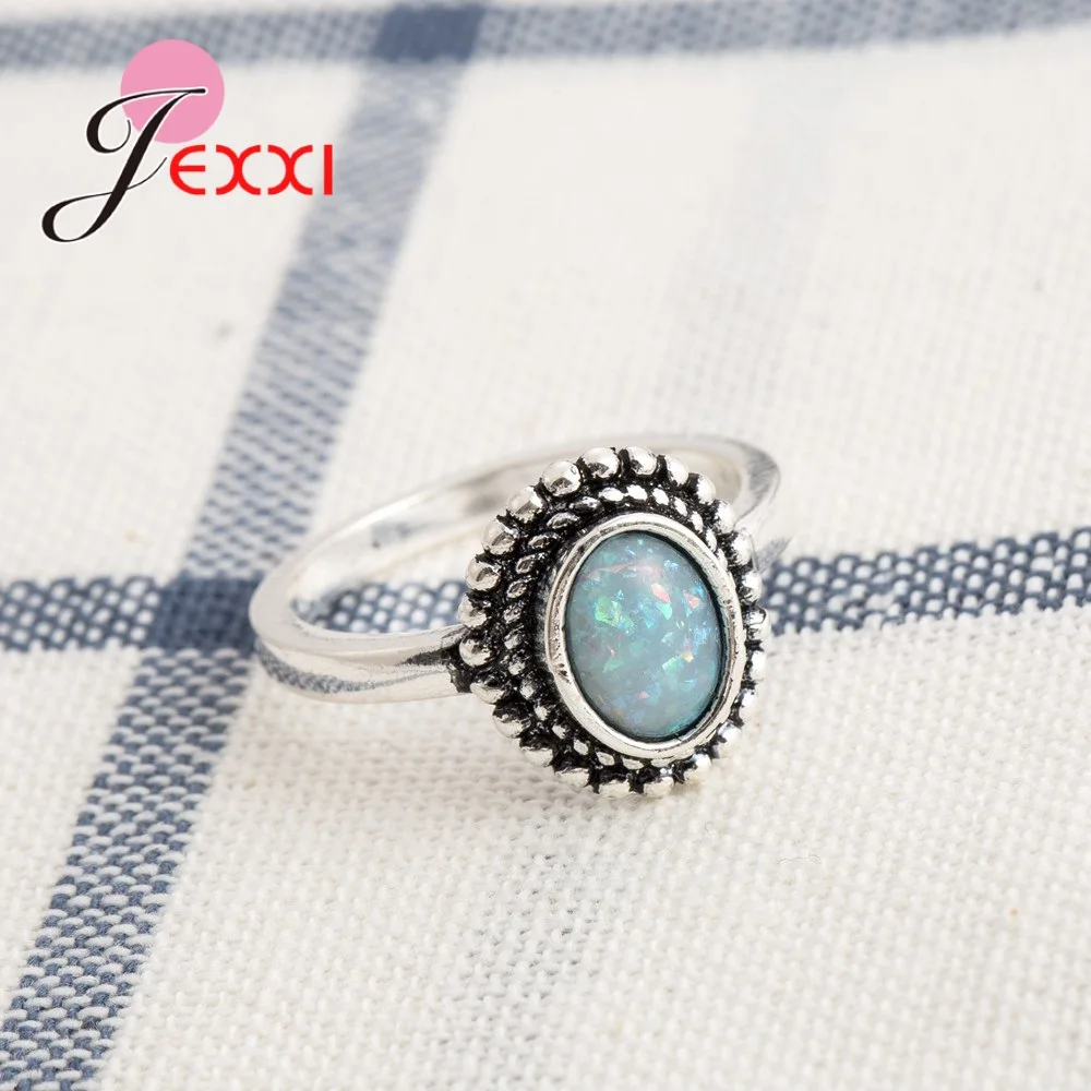 Mystical Rainbow Opal Stones Real 925 Sterling Silver  Party Engagement Rings For Women Female Original Old Fashion Anillos