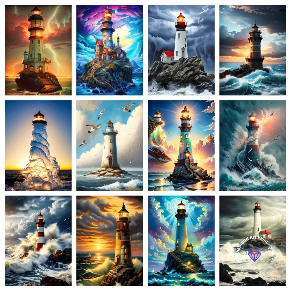 

Lighthouse Landscape AB Diamond Painting Kit Square Round Diamond 5D DIY Sunset Mosaic Handmade Art Exquisite Gift Home Decor