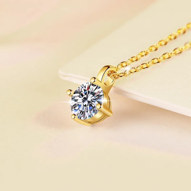 

Роскошное колье из настоящего 18-каратного золота с четырехкрапковым креплением для моассанита и бриллиантов, простая женская цепочка на ключицу.