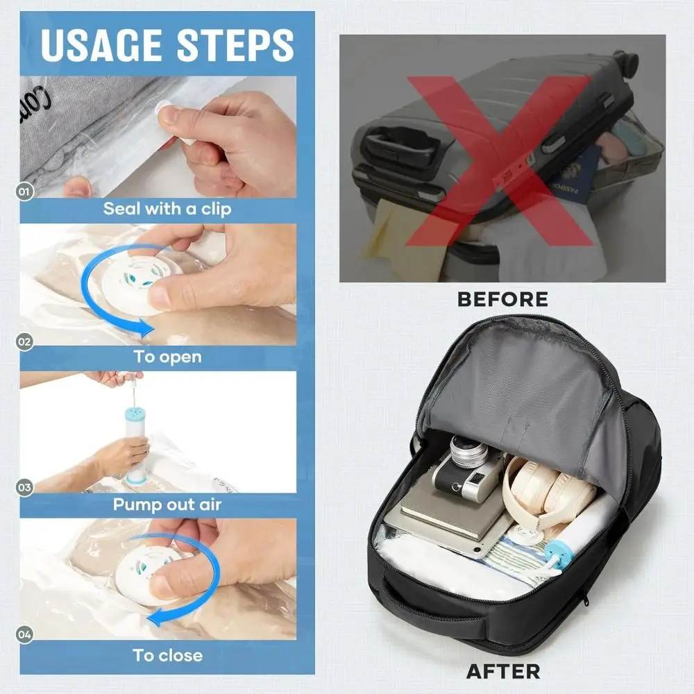 새로운 압축 디자인 여행용 백팩, 내구성 있는 공간 절약 진공 보관 가방, 휴대용 숄더백