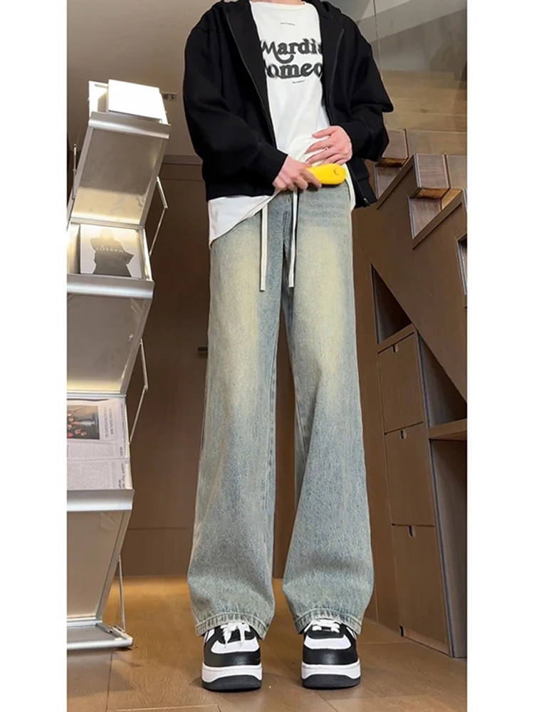 

American Retro Flared Jeans Men's Straight Leg Teenage Autumn Long Tall Slim Version Knife Pants mid Low Waist Jeans