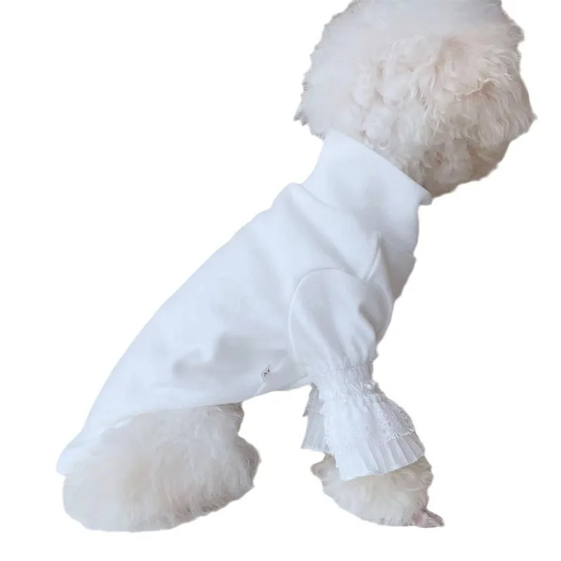 Dog Pure White Bottoming Shirt Pet Clothes White Puppy Cat Teddy Spring Autumn New Bottoming Shirt Girl Dog Shirts Dog Cloths