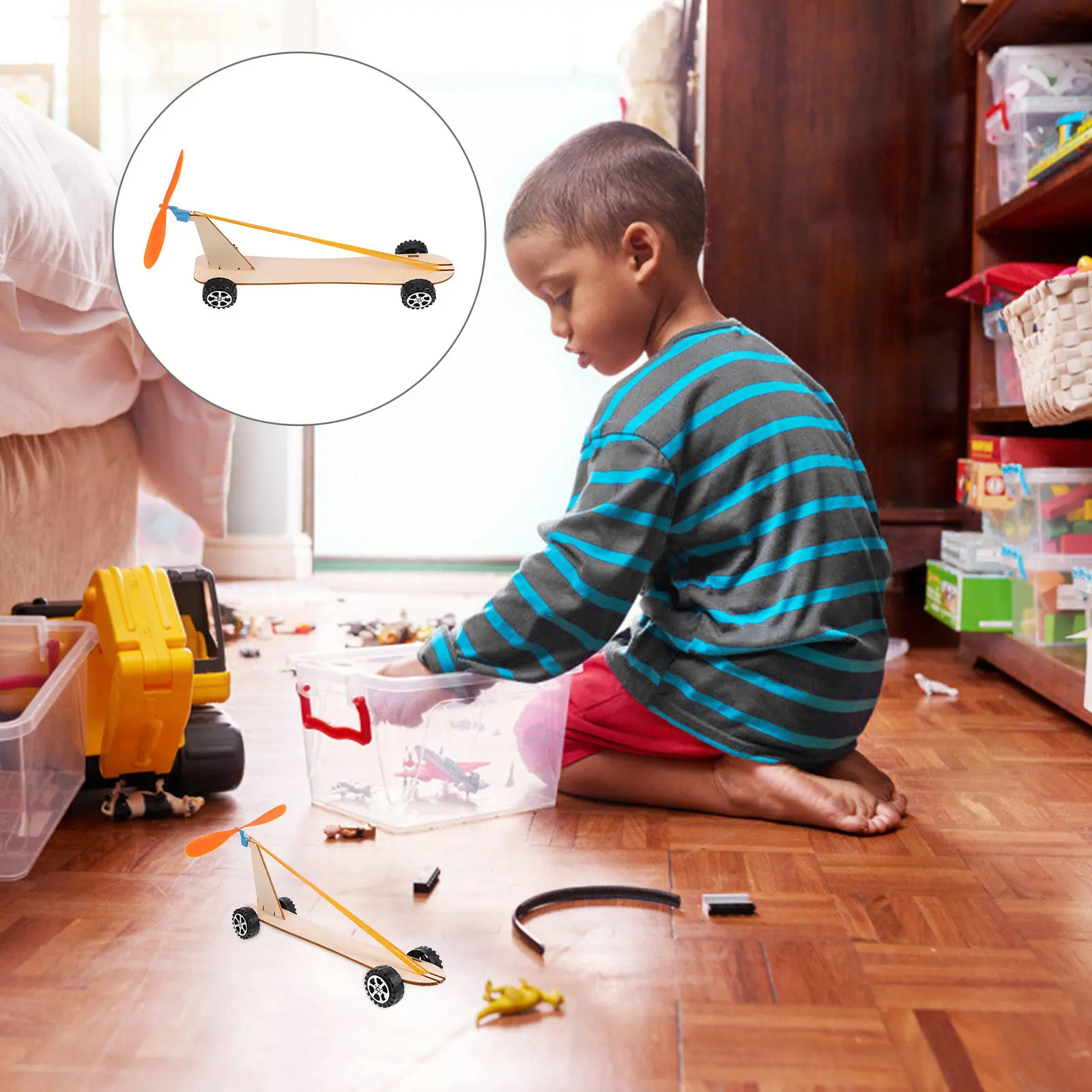 1Set Wind Powered Car Teaching Aid Wooden DIY Scientific Experiment Educational Learning Stem Handcraft Puzzle