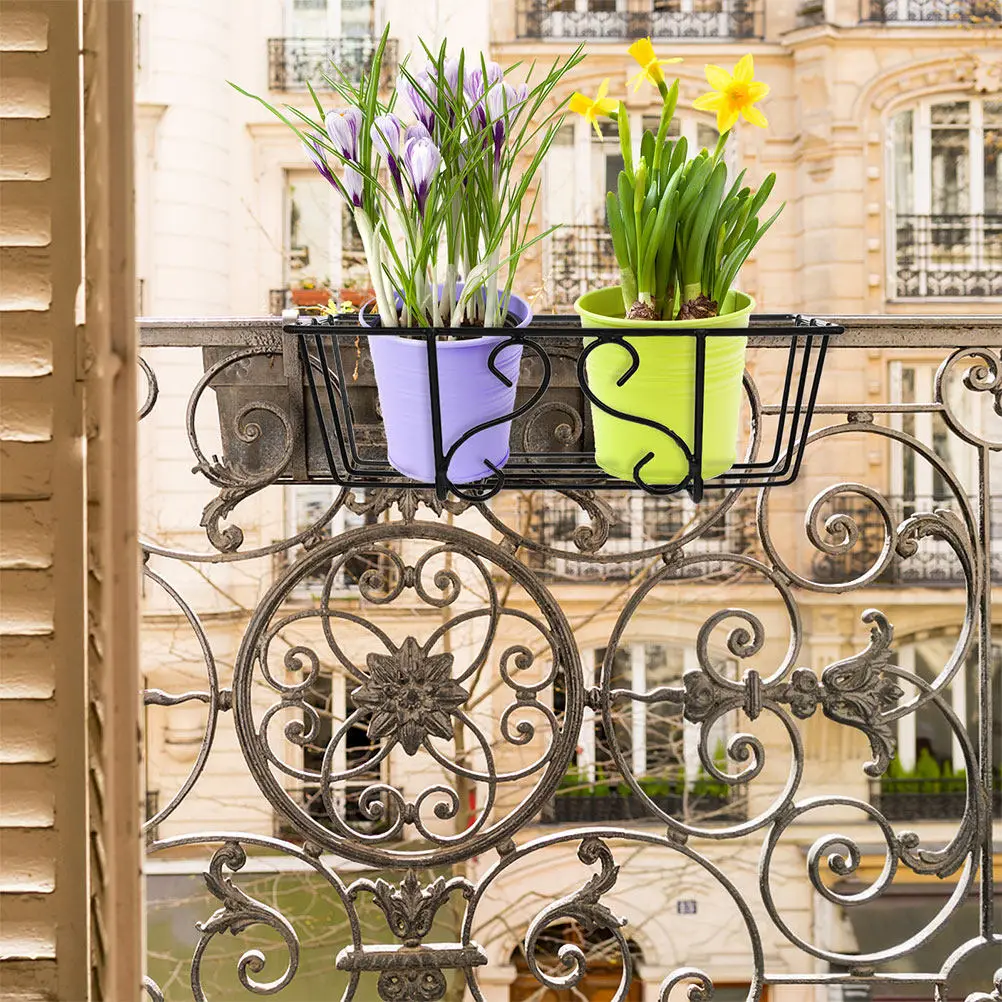 Iron Flower Pot Hangers 2 Pack Balcony Railing Plant Holders Outdoor Garden Fence Hanging Racks