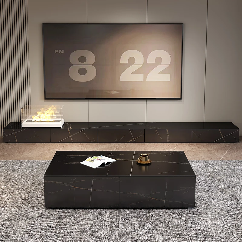 حامل تلفزيون لأثاث غرفة المعيشة الحديث المثبت على الحائط باللون الأسود والذهبي لأجهزة تلفزيون 65 بوصة+ #4