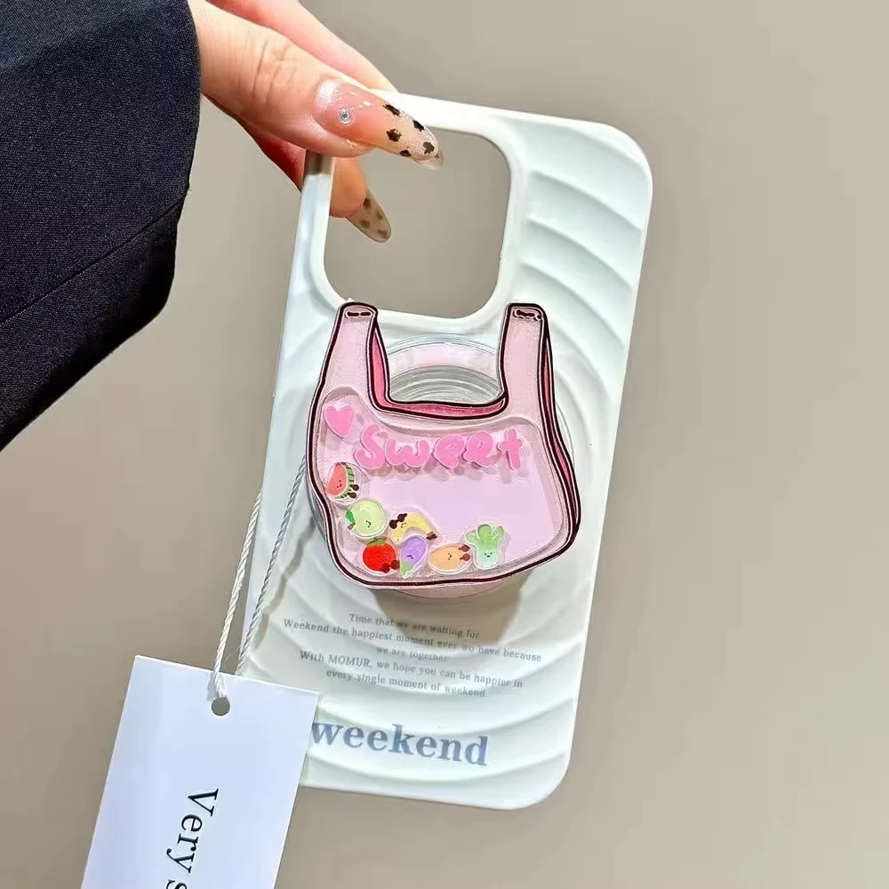 Korean Cute Pink Bag Fruit Shake Rock for Magsafe Griptok Phone Holder Ring Finger  Stand Support for IPhone Samsung Girl Bracke
