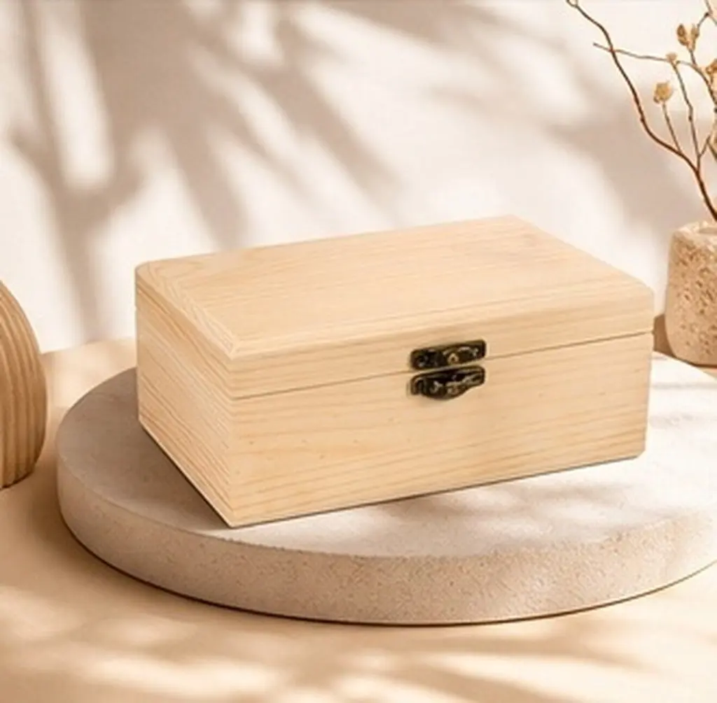Wooden Jewelry Box Rectangle Fine Workmanship Compact Jewelry Storage Container Small Trinket Case Holder Small Trinket Case