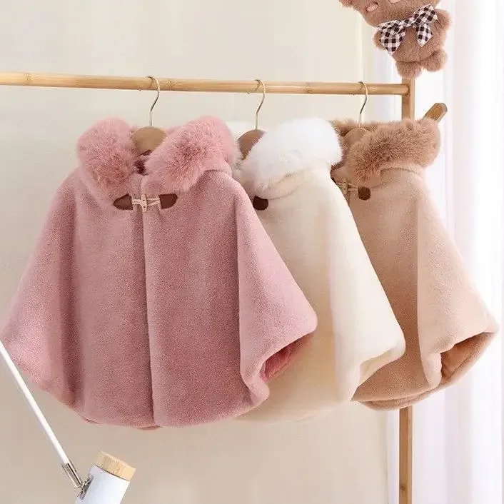 Children Clothing 2022 Autumn Winter Girls Cape Baby Wool Coat Thickened Warm Solid Simple Casual Loose Winter Clothes for Girls