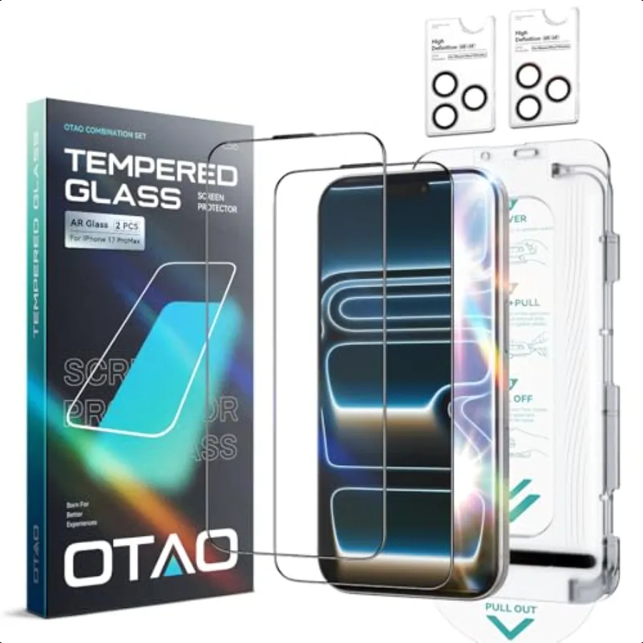 

[2+2] Защитная пленка для экрана AR для iPhone 17 Pro Max + Защитная пленка для объектива камеры [100 антибликовое] Закаленное стекло 9H+ с автоматическим освещением