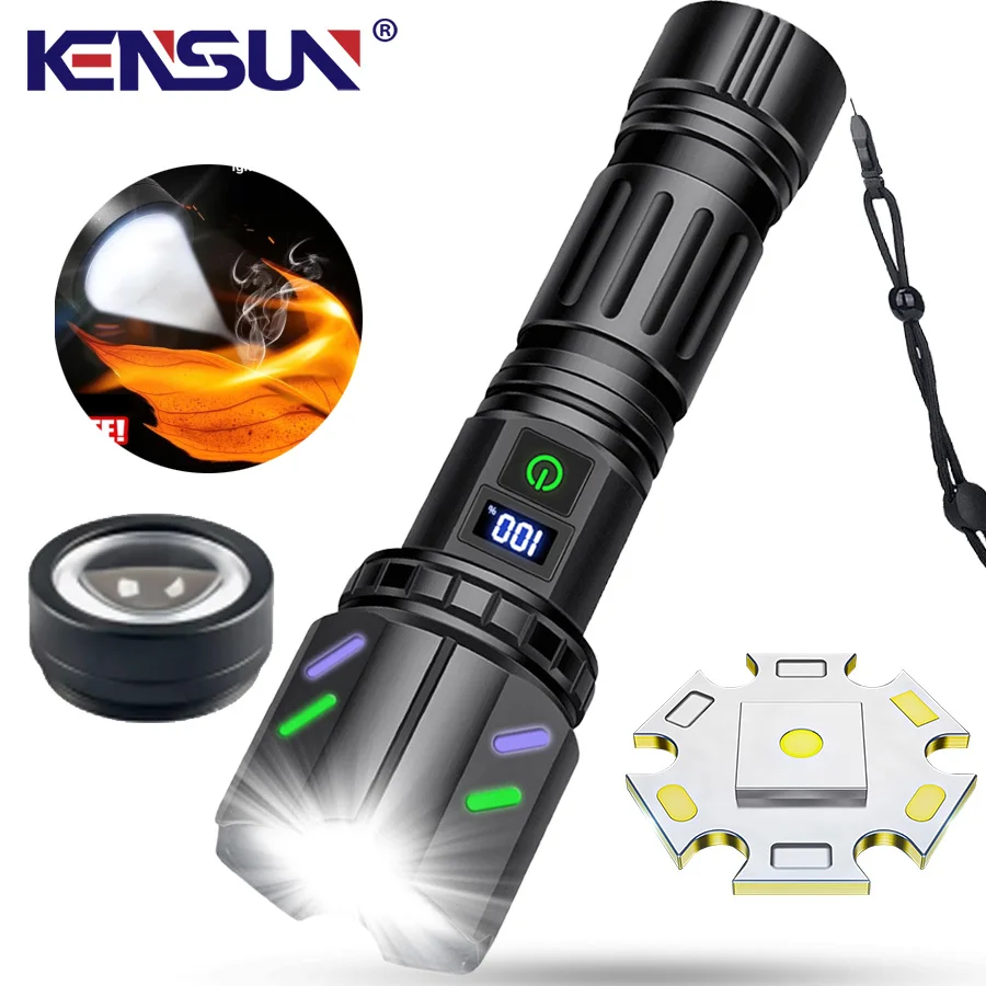 Most Powerful Tactical Flashlight Firestarter High Power Led Flashlight Type-C Rechargeable Torch Laser Pointer Outdoor