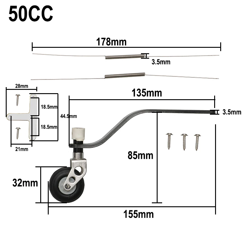 Kit d'Assemblage de Roue Arrière en Fibre de Carbone pour Train d'Atterrissage, pour Modèle d'Avion RC, 26CC/50CC/100CC, 1 Ensemble