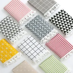 British Plaid Tablecloth Cotton Linen Map Rectangle Round Table Cloth Soft Cover Lace Tassel Outdoor Picnic Blanket for Banquet