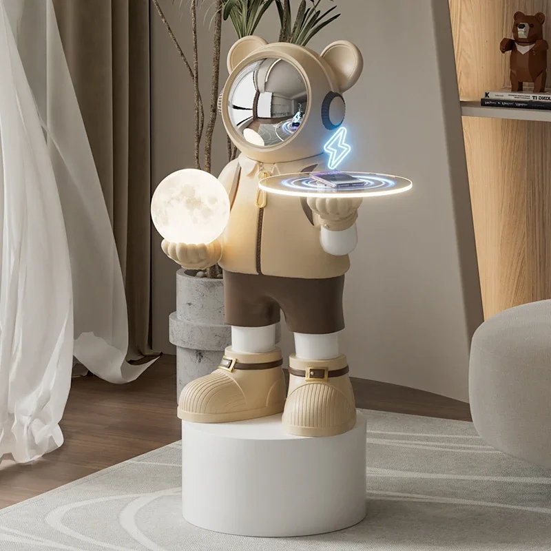 Imagem -03 - Grande Modelo do Urso Spaceman Estatuetas Lâmpada de Lua Luxo Claro Escultura do Assoalho da Sala de Estar Decoração da Bandeja Estilo Nórdico