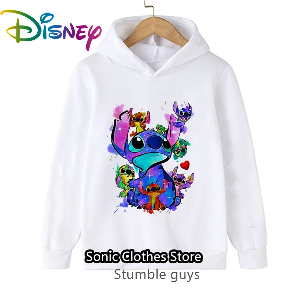 

Осенняя детская толстовка с капюшоном Disney Stitch для девочек, повседневная спортивная одежда с милым рисунком в стиле Харадзюку