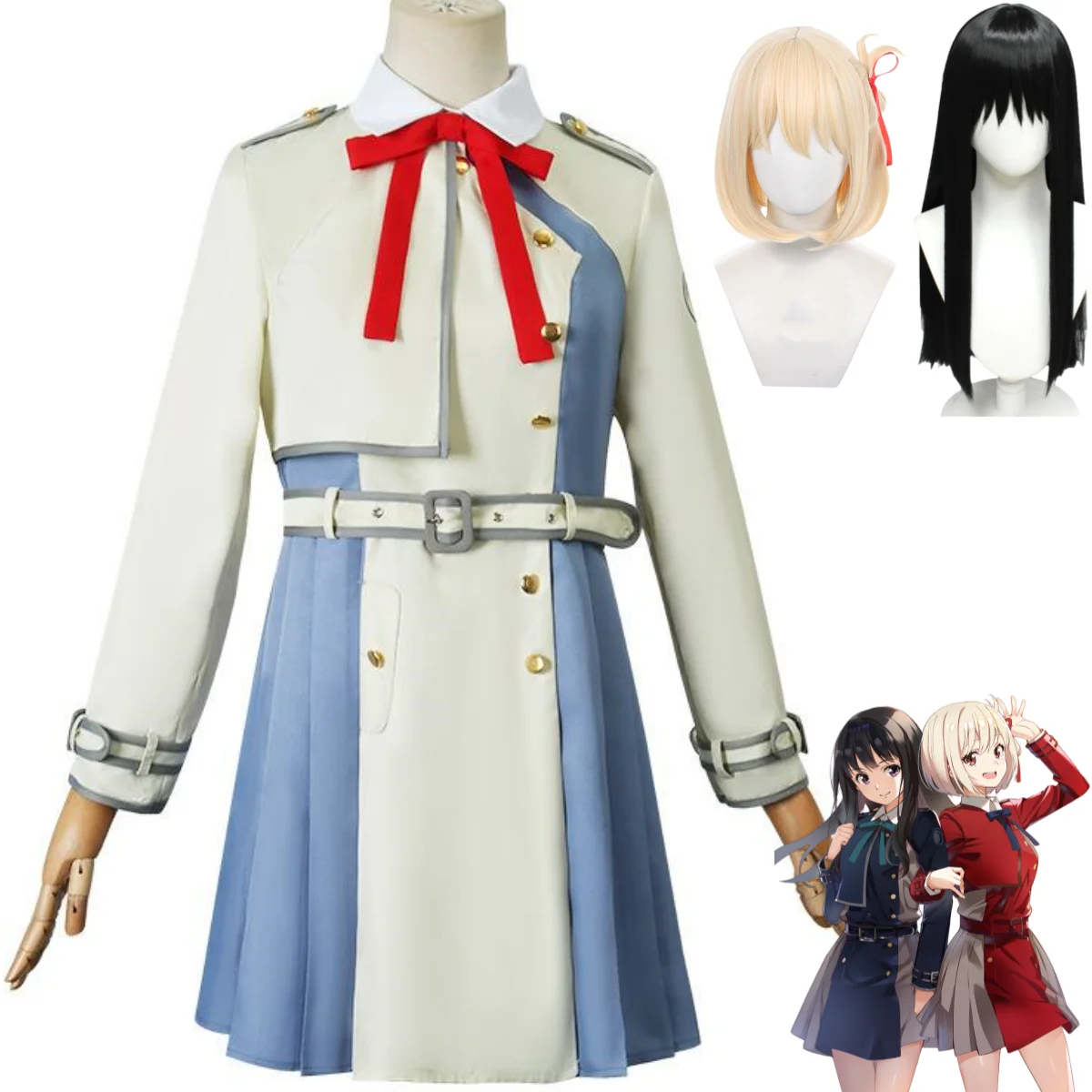 Anime Lycoris Recoil Nishikigi Chisato Takina Inoue Cosplay Costume Wig Japanese Beige School Uniform Woman Sexy Carnival Suit