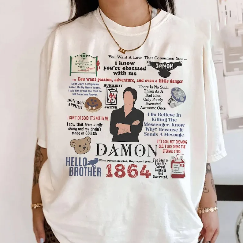 Damon Quotes Shirt,TVD Vampire , Damon Salvatore Quotes T-shirt, Vampire Shirt, Team Damon, Hello Brother Shirt