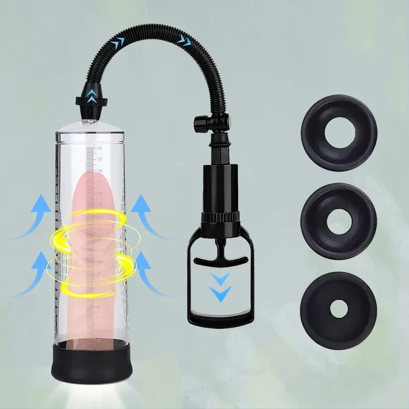 1 قطعة مضخة تفريغ القضيب دليل القضيب تمديد مضخة الضغط جهاز الكبار الذكور اللعب مع أكمام شفط مضخة القضيب اليدوية للبالغين