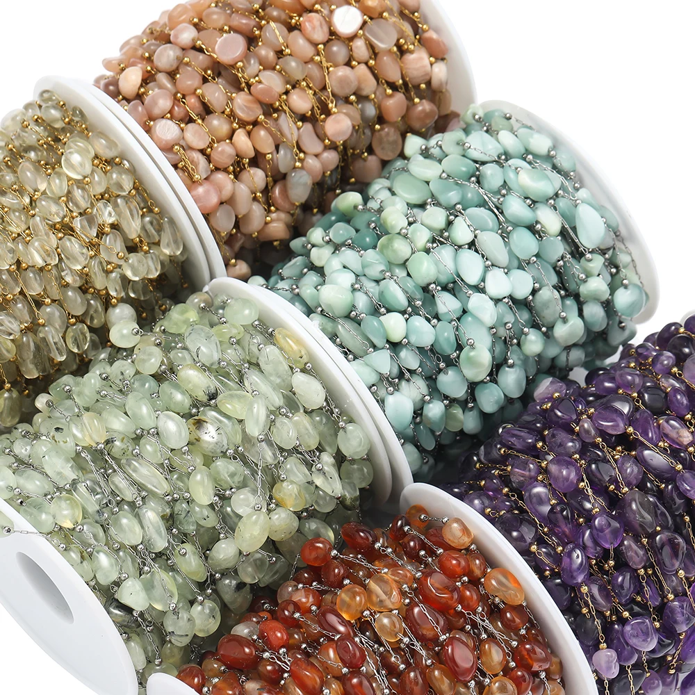 

1m/roll Stainless Steel Clip Bead Natural Stone Steel Bead Chain for Crafts Necklace Bracelet DIY Jewelry Making Accessories