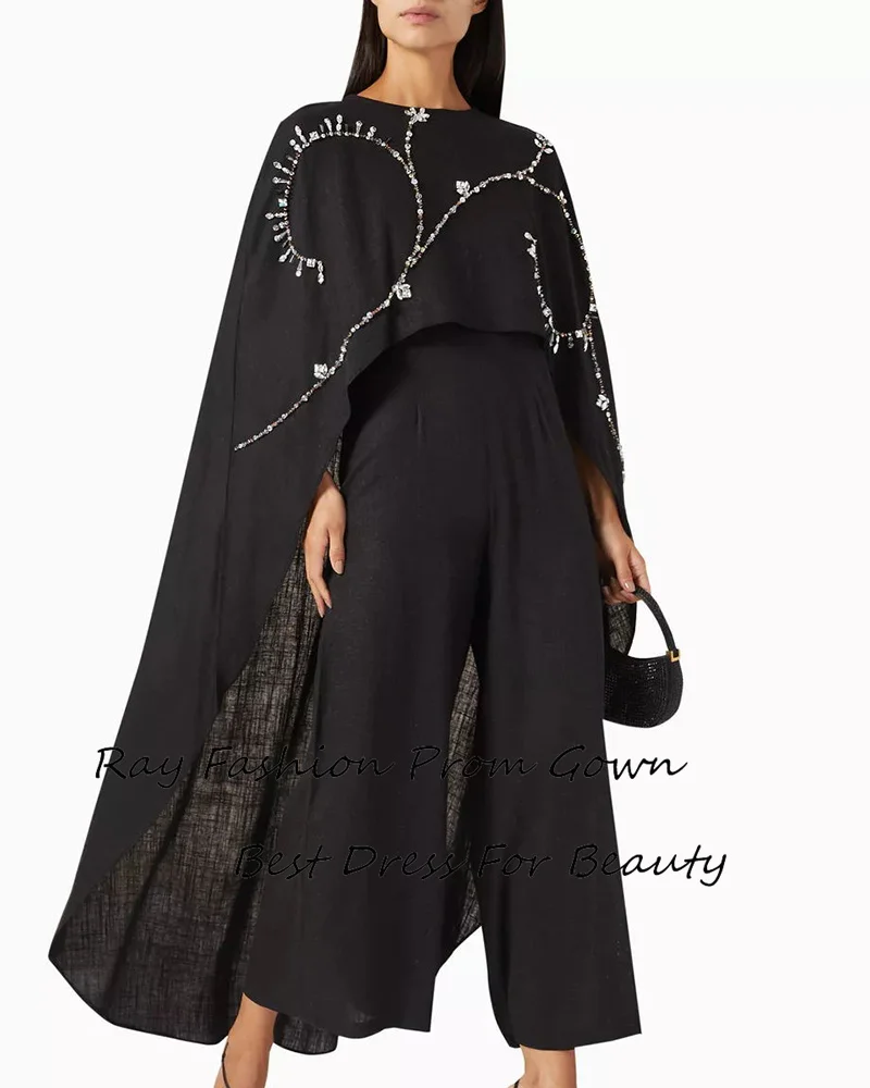 Ray Jumpsuit Evening Dress Sexy High Neck With Long Shawl فستان حفلة موسيقية Luxury Crystal Cocktail Party Prom Gown For Women