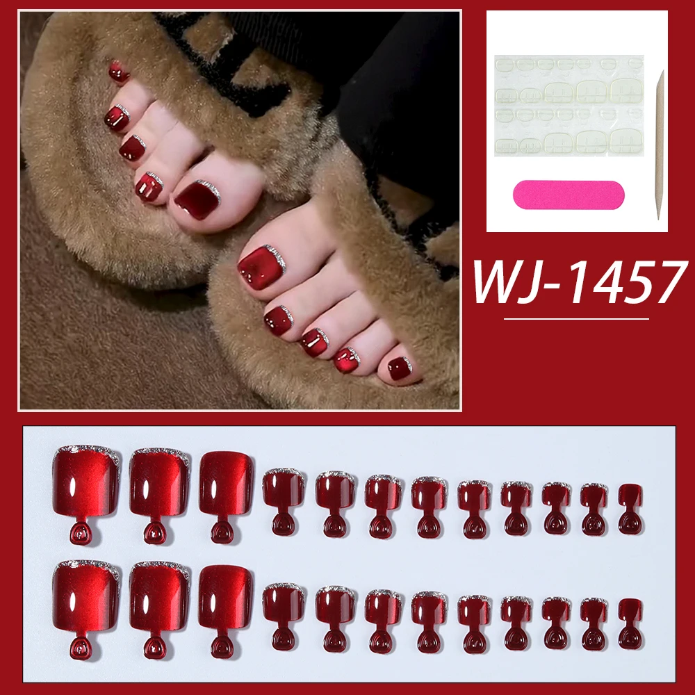 24pcs red cat eye toenails, press nails, beauty feet, for women and girls daily wear, acrylic nails