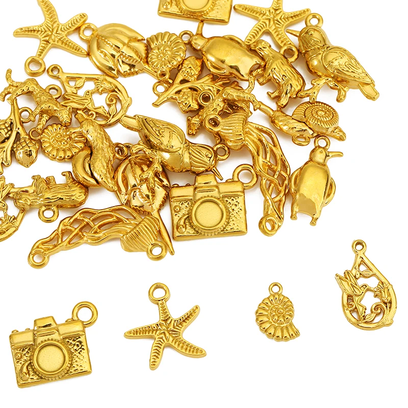 3pcs Snail Starfish Jellyfish Bird Cattle Stainless Steel Pendants Suitable for DIY Earrings Necklace Jewelry Making Materials