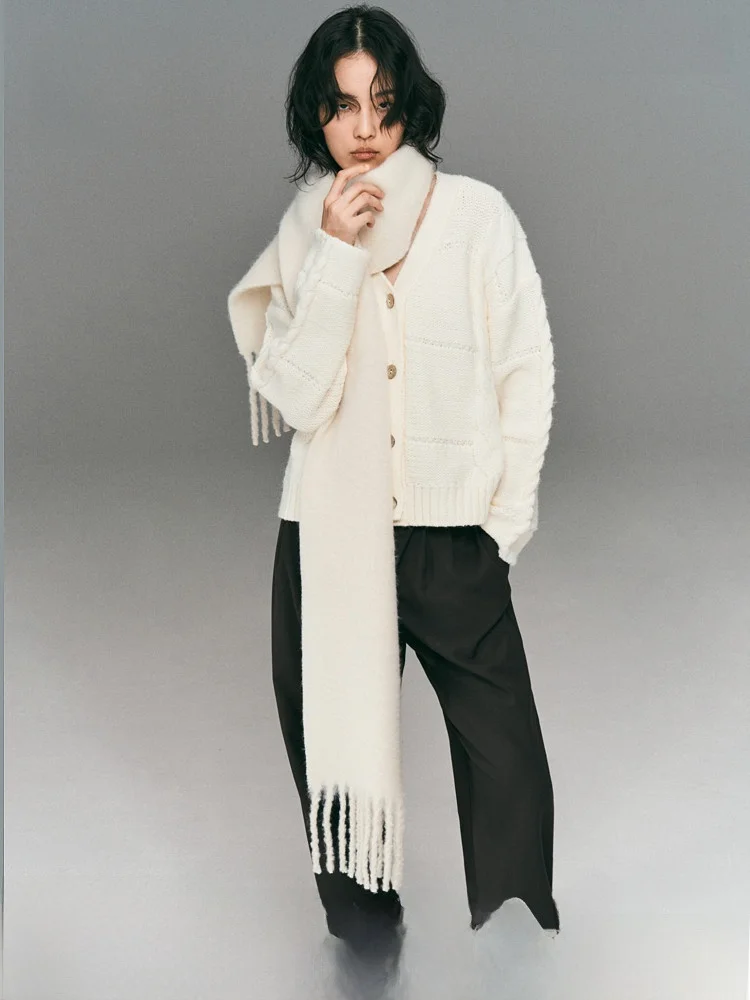 

Женский вязаный кардиган H&M с V-образным вырезом, свободный крой, модный, фактурный, весенний, повседневный, стандартный крой, смесь полиэстера, акрила и нейлона