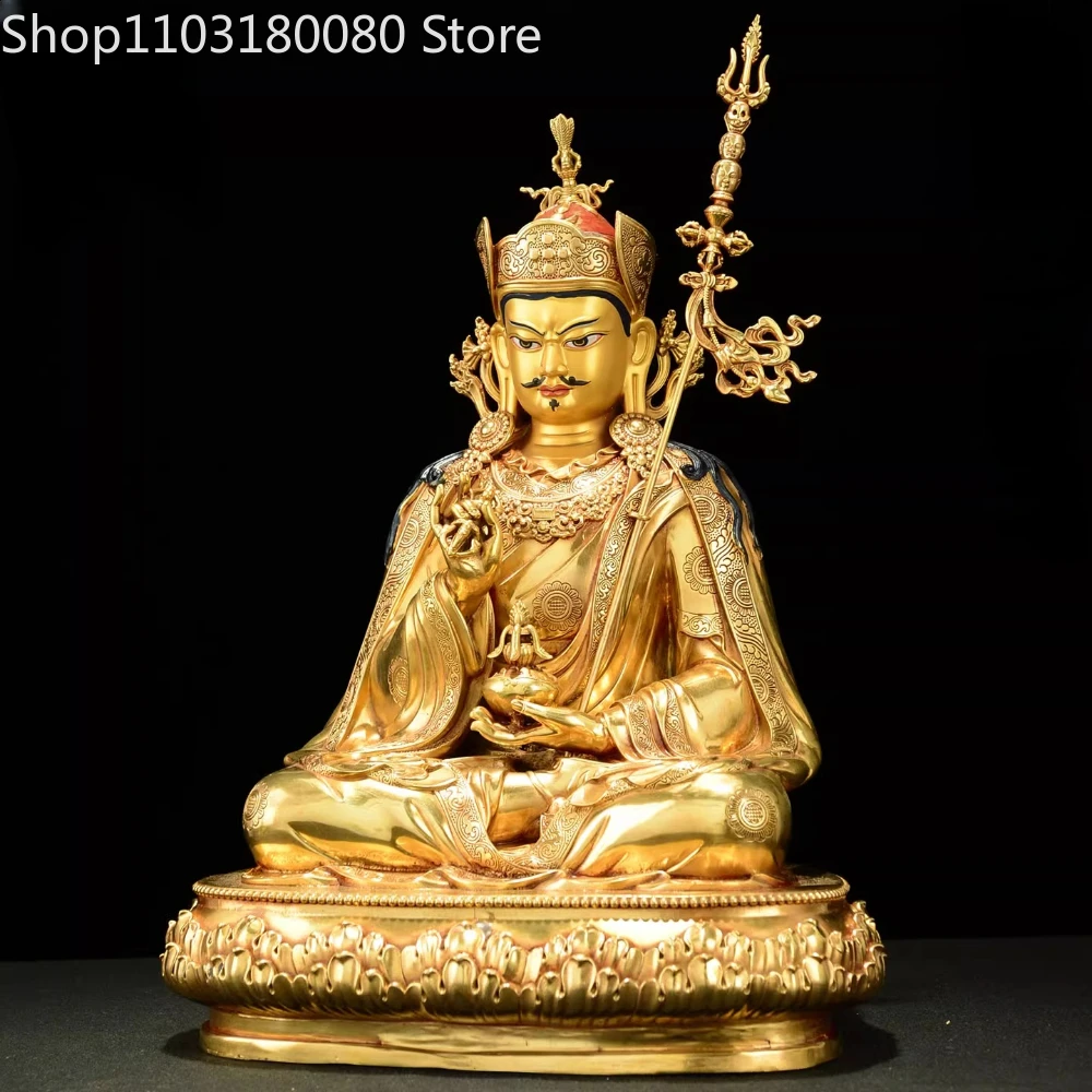 Copper gilding Padma Sambhava Guru Rinpoche Padmasambhava sculpture buddha statue,34cm,21cm