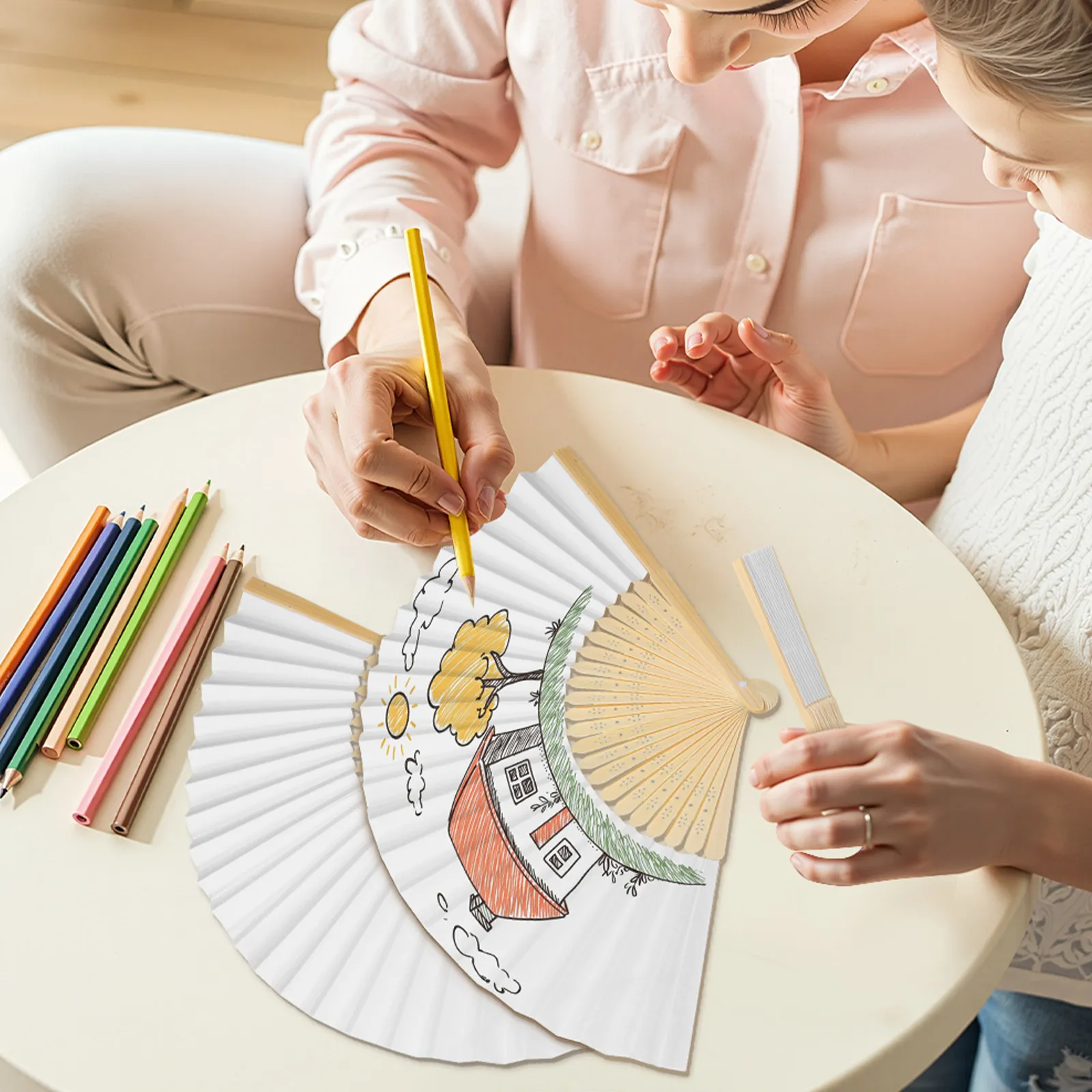 8Pcs Blank Painting Folding Fans DIY Drawing Hand Fans Acrylic Paint Educational Art Craft for Home