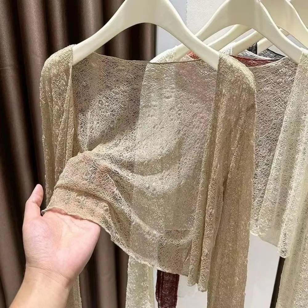 

Casual Thin Lace Cardigan Slimming Long Sleeve Short Tops Sun-Proof Outwear Women