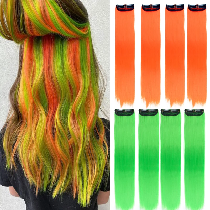 

Straight 5PCS Clips On Hair Extension 22"Colorful Clip In Hairpieces Hair Extension High Temperature Faber Hair Pieces for Girl