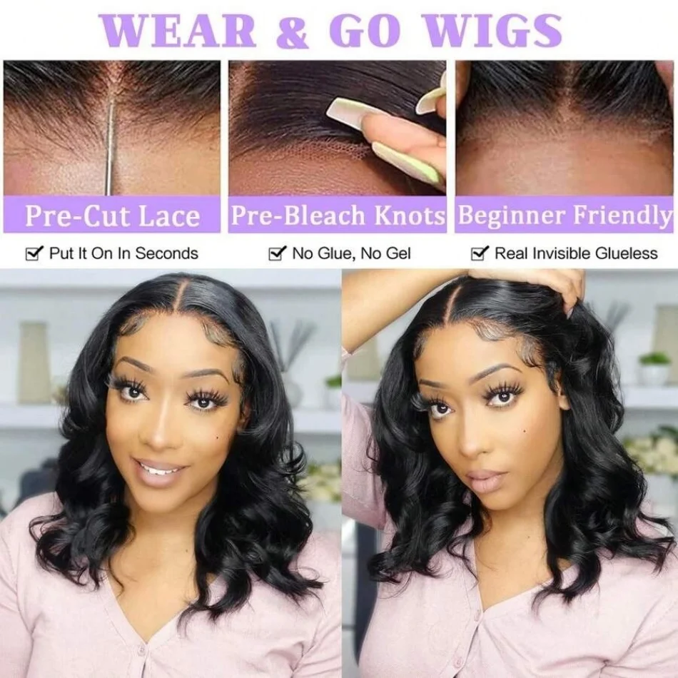 

Glueless Body Wave Bob Wigs 5X5 4X4 No Lace Frontal Wig Human Hair Natural Wave Wig Short Bob Wigs For Black Women