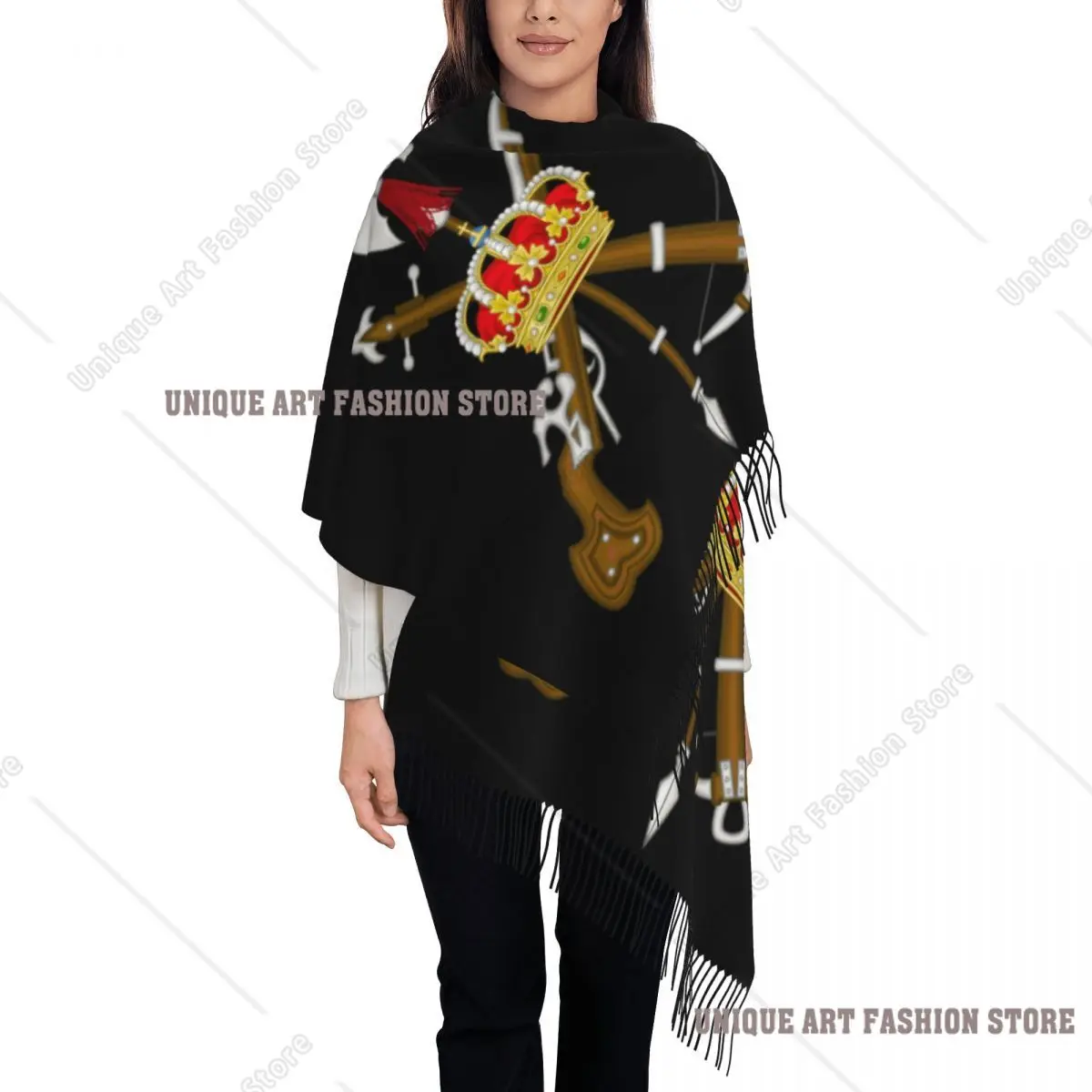 Custom Ladies Long Spanish Legion Scarves Women Winter Fall Soft Warm Tassel Shawl Wrap Spain Army Military Scarf