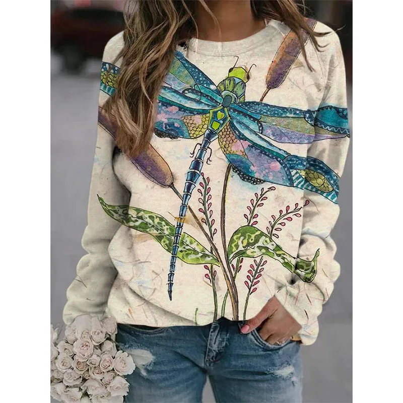 Colorful Dragonfly Hoodie Cute Rabbit 3D Print Women Hoodies Streetwear Sweatshirts Oversized Harajuku Pullover Woman Clothing