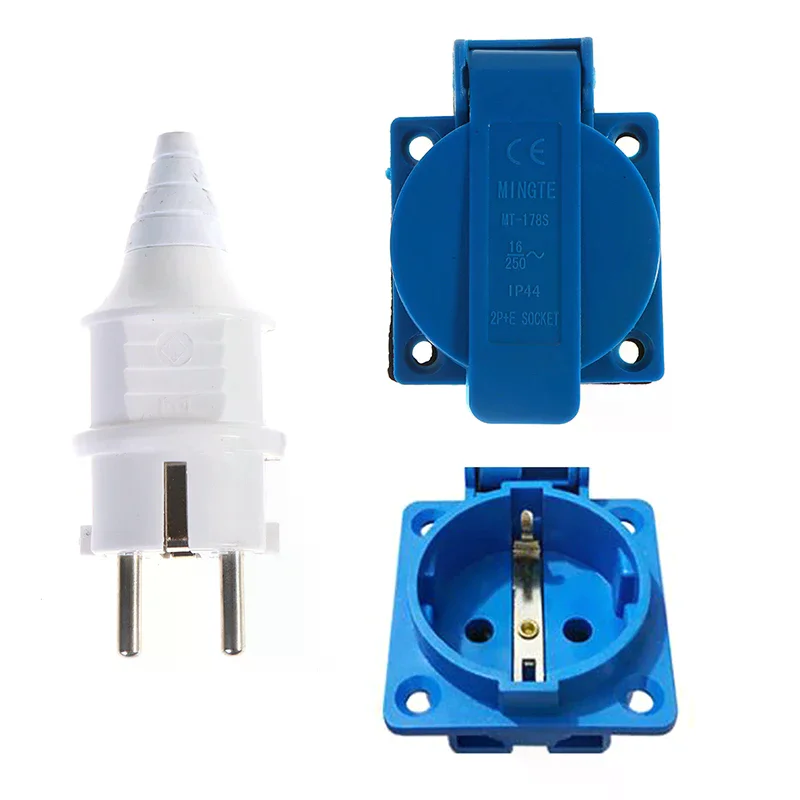 

1PCS EU Plug High Quality Industrial Waterproof Socket Two-hole Plug EU Socket Copper Contact Body
