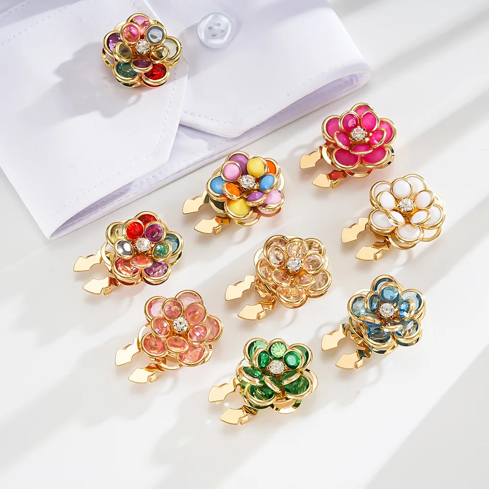 Crystal cufflinks Covers Detachable Clip-On Shirt Coat Decorative Button Covers Sewing Buckle for DIY Blouses Clothing Women Men