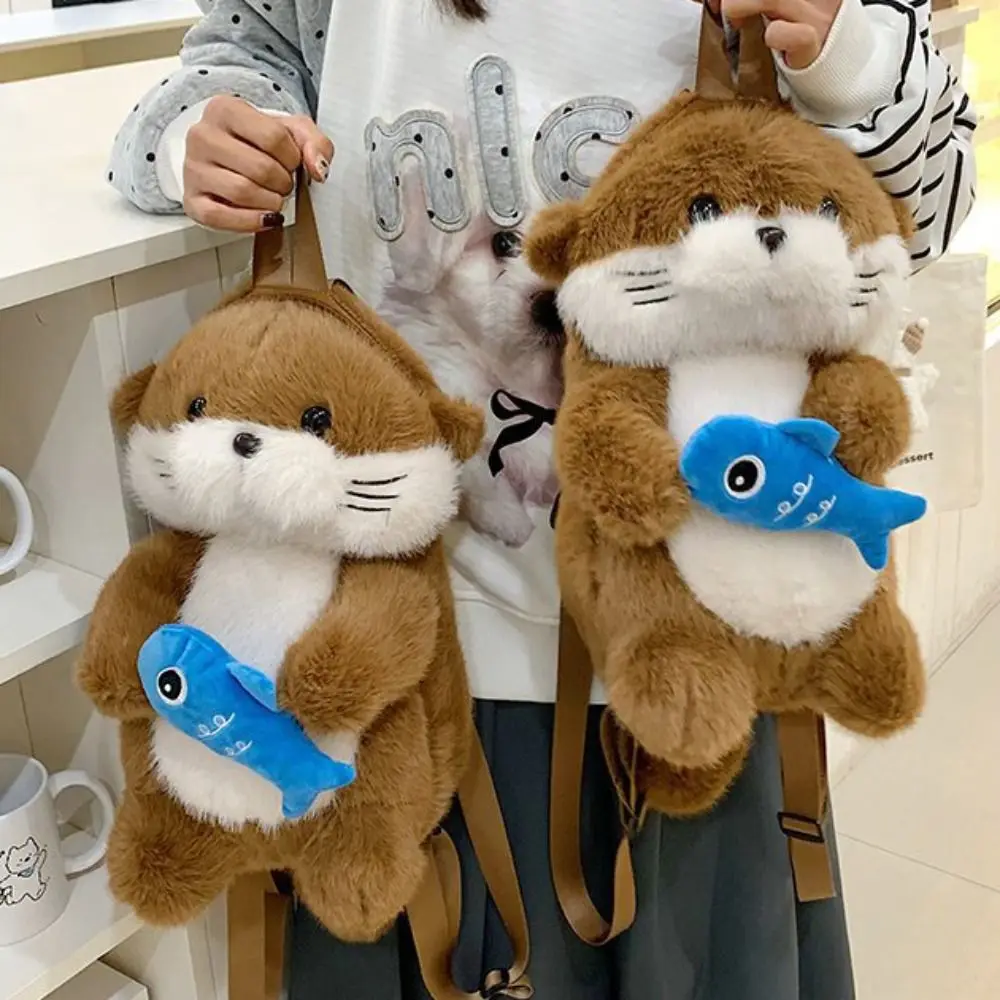 

Очаровательный рюкзак-лодырь с реалистичным видом, держащий рыбу, имитация животного, мягкая пушистая сумка через плечо для студентов, школьная сумка, дорожная сумка