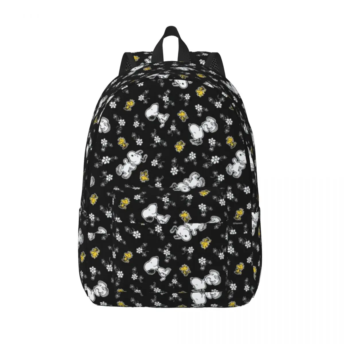 Custom Snoopys & Woodstock Fun Flowers Canvas Backpack for Men Women Water Resistant College School Dog Bag Print Bookbags