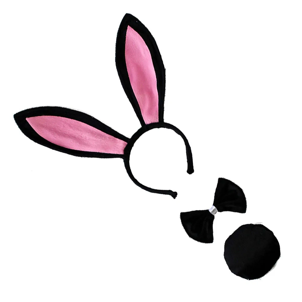 3 pçs conjunto de cocar de orelha de coelho preto diversão festival de páscoa wearable para crianças adultos traje festa role play acessório