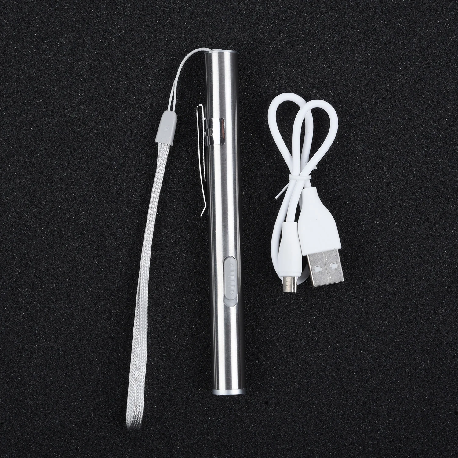 Pencil Flashlight Torch LED USB Rechargeable Light Stainless Steel Camping Silver 13*1.3*1.3 cm Pen Mini Pocket New