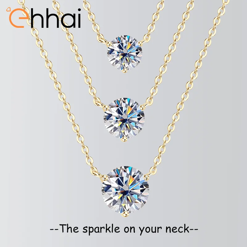 

Ehhai GRA Certified 1-2CT Round Moissanite Solitaire Pendant Necklace for Women S925 Sterling Silver Chain Wedding Jewelry Gifts