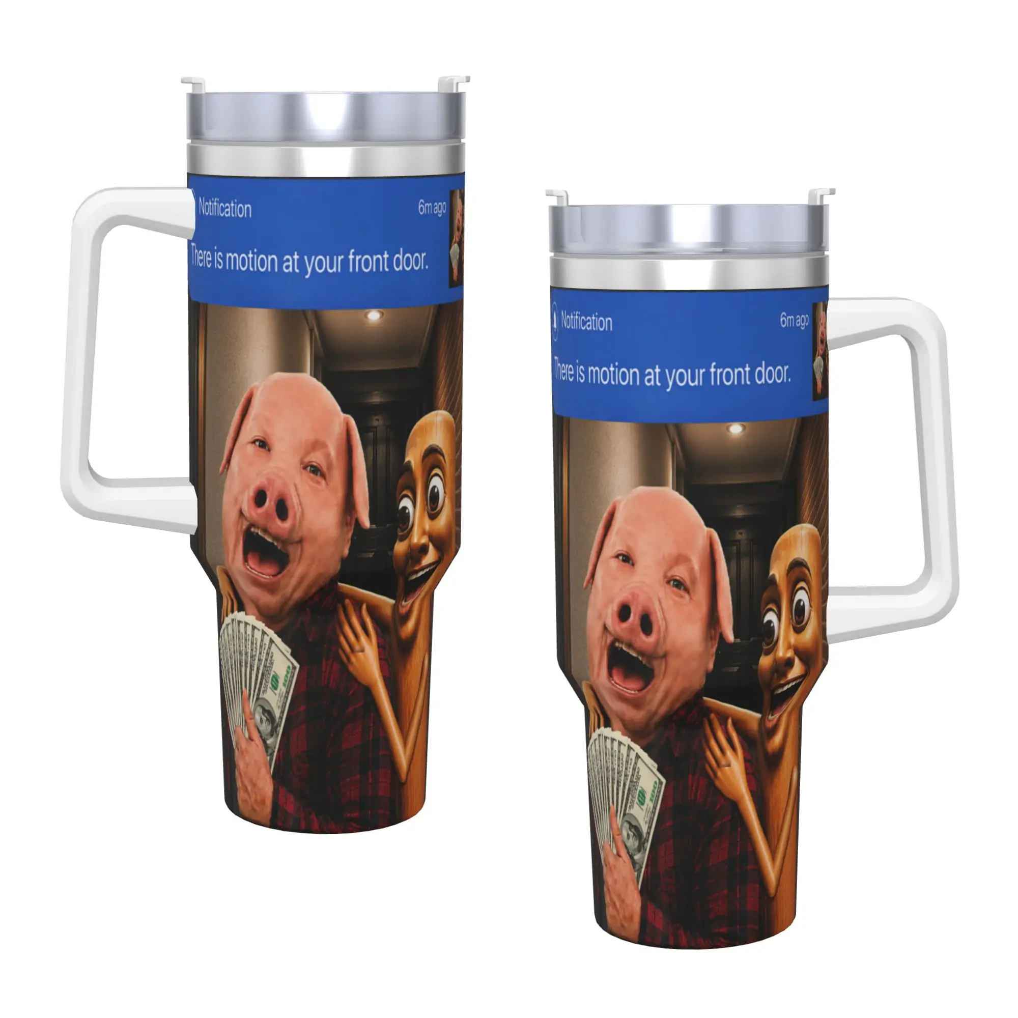 There is Motion at Your Front Door Tung Sahur John Pork Meme Stainless Steel Tumbler Travel Mugs Cup 40oz Thermal Cups