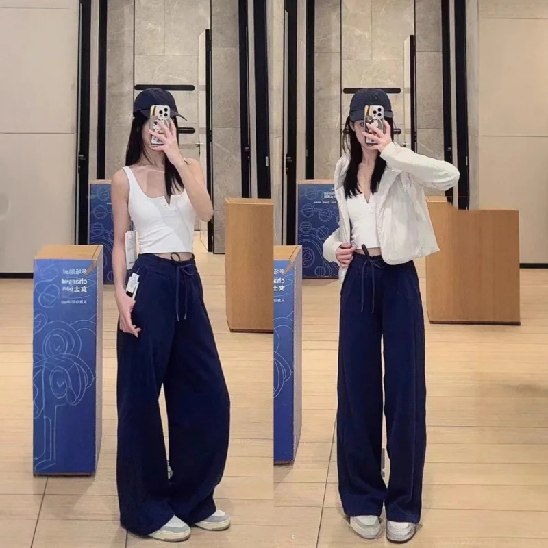 

Women Scuba Fleece Sweatpants Winter Warm Mid Waist Drawstring Wide Leg Athletic Lounge Pants Soft Cozy Casual Sports Trousers