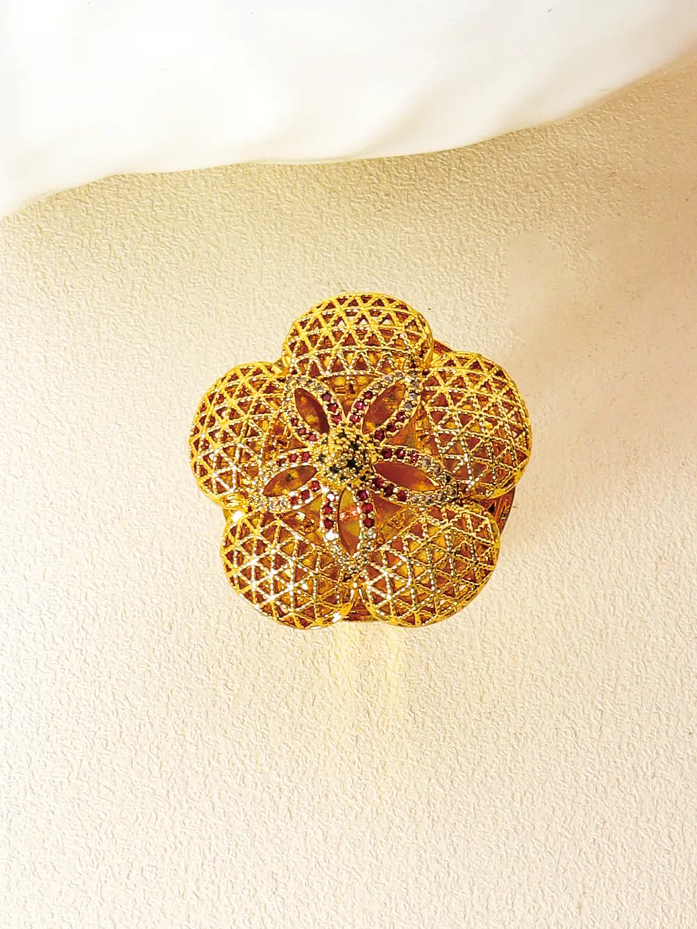 Arab /Ethiopian/African Wedding Gold Color Ring for Women Men Fashion Jewelry Party Ring Adjustable Opening Luxury Zircon