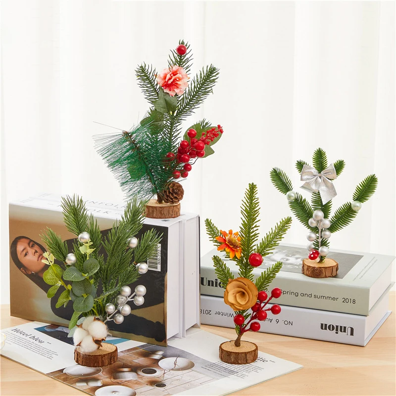 

1PC Artificial 25CM Plant Pine Needle Berry Tabletop Christmas Tree Home Window Christmas Decoration Home Party Decoration