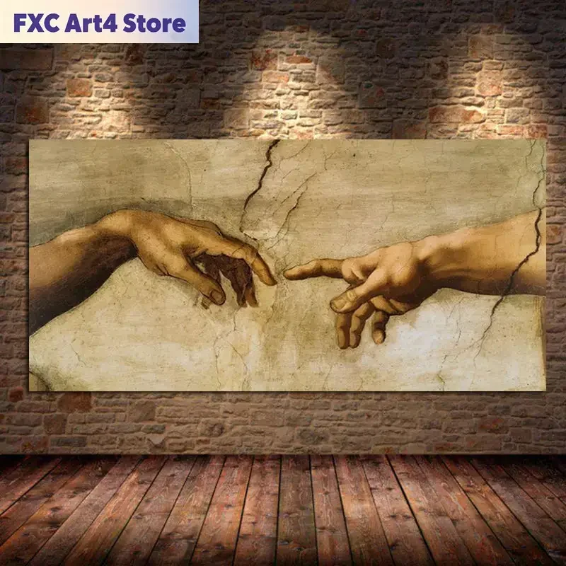 Rahmenlose Gemälde „Die Erschaffung Adams“ von Michelangelo, berühmte Kunst-Leinwandbilder für die Wand, Kunstposter und Drucke, handgemalte Bilder