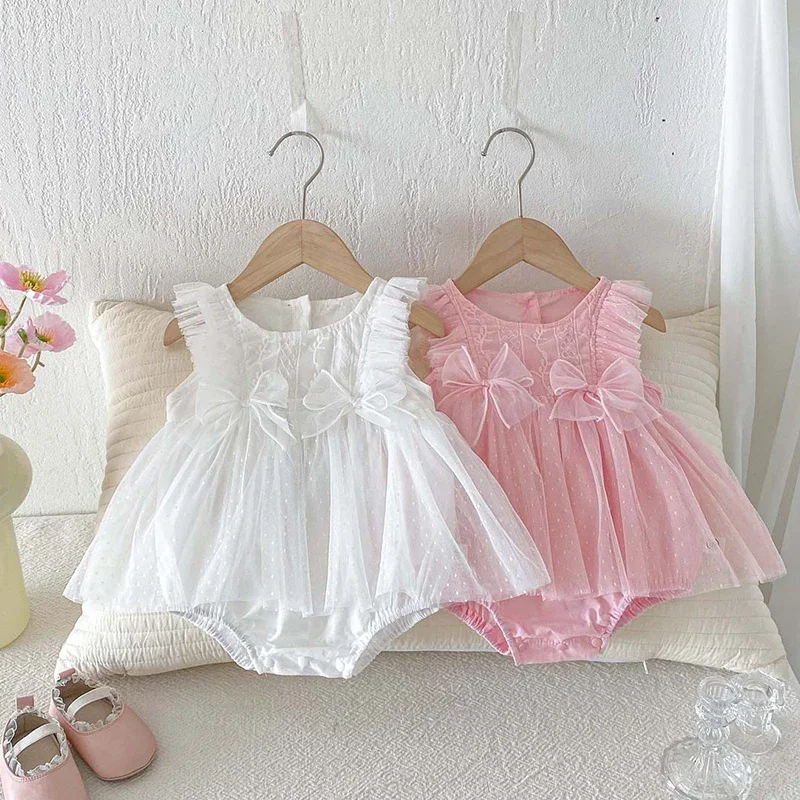 

Новый летний комбинезон для новорожденных девочек 2026 года, с рукавами-крылышками, из хлопка с сетчатыми вставками, в корейском стиле, для ползания, 0-24 месяца, детская одежда