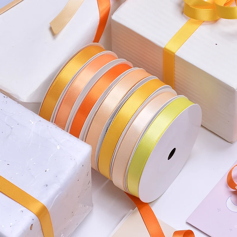 YAMA 100yards Single Face Satin Gold Ribbon 6 9 13 16 19 22 mm Fabric Yellow for Party Wedding Decoration Handmade Gift Ribbons