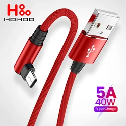 5A 40W Fast Charging Line USB Type C Cable Quick Charge 4.0 Right Angle Wire 90 Degree Data Cable For Xiaomi Laptop Mobile Phone