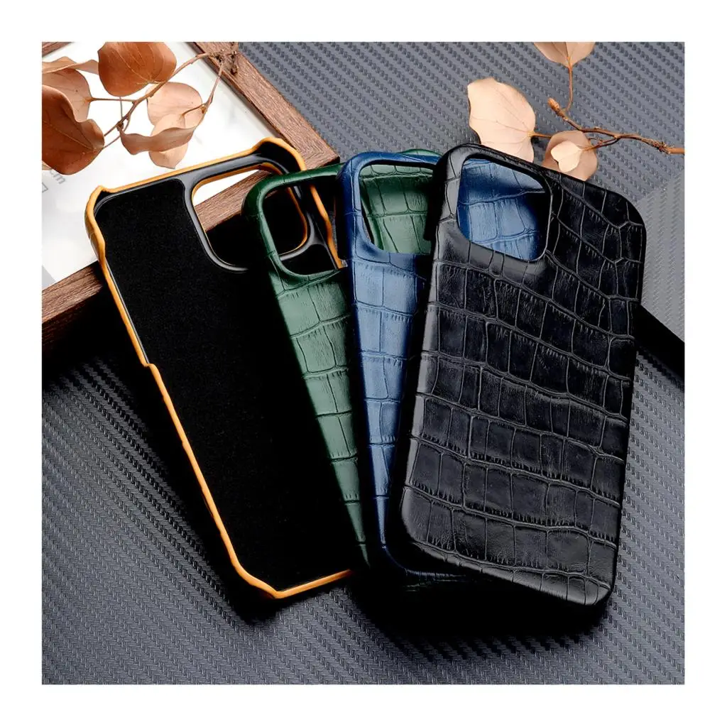 Crocodile Grain Leather Case For iPhone 15 13 14 11 12 Pro Max XR X XS Suede Lining Hard PC Shockproof Cover