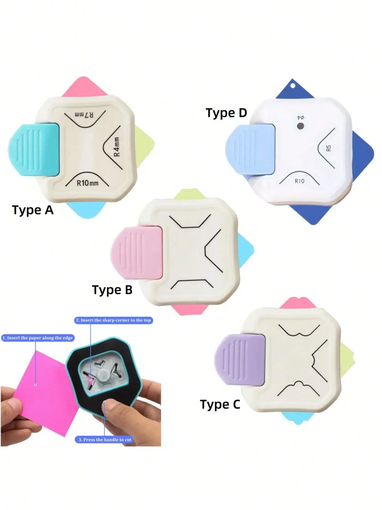 Corner Rounder Punch 3 in1 R4/R7/R10mm Round Corner Trimmer Cutter for Card Craft Scrapbook Wrapping Paper Sticker